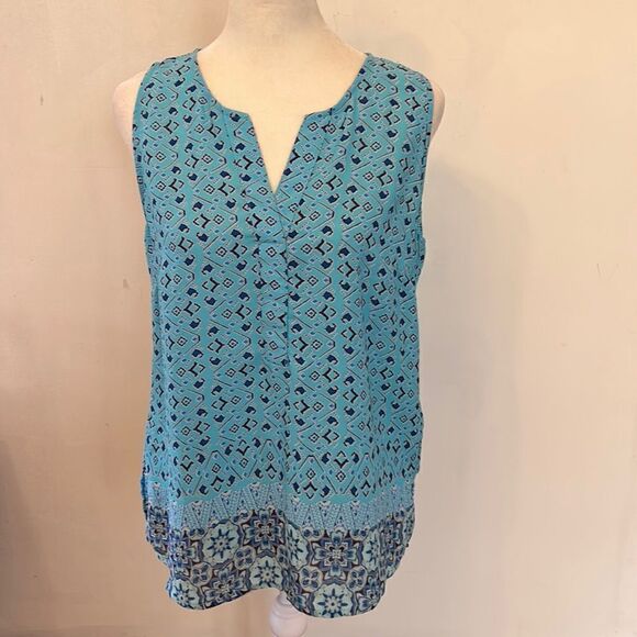 DR2 blue patterned sleeveless blouse Size S - Picture 1 of 10